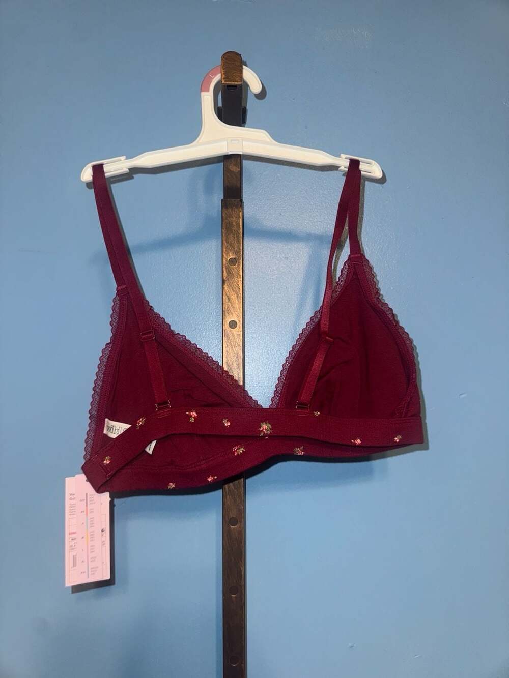 Wild Fable Women's Unlined Pointelle Triangle Bralette in Maroon Floral Print - Picture 2 of 4